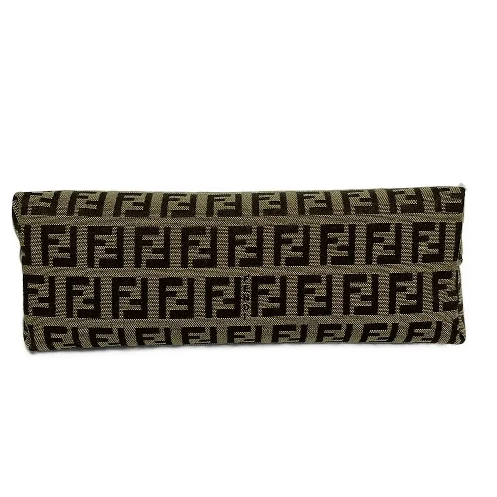 Fendi Zucchino Pouch 7N0038 Beige Dark Brown Jacquard Leather